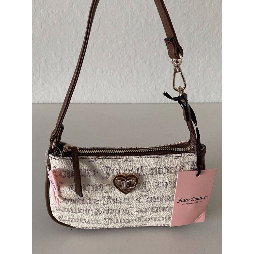 Juicy Couture Flawless Mini Wristlet Bag‎ Purse Pecan White NEW